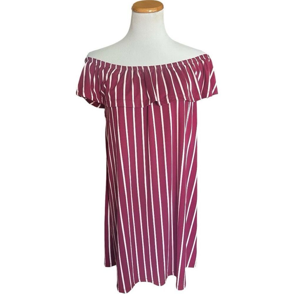 Womens Capella Striped Flounce Off Shoulder Dress - Sz 2X